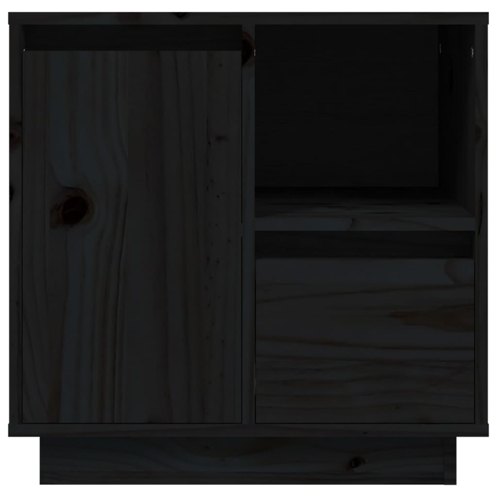 Mesita De Noche Madera Maciza De Pino Negro 50x34x50 Cm_4