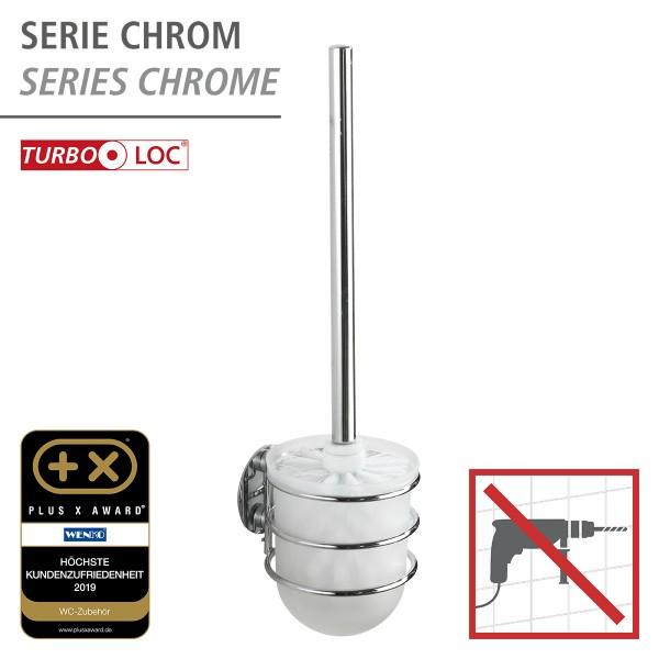 Suporte para escova de sanita de parede Wenko Turbo Loc, aço inoxidável, fixação sem perfuração