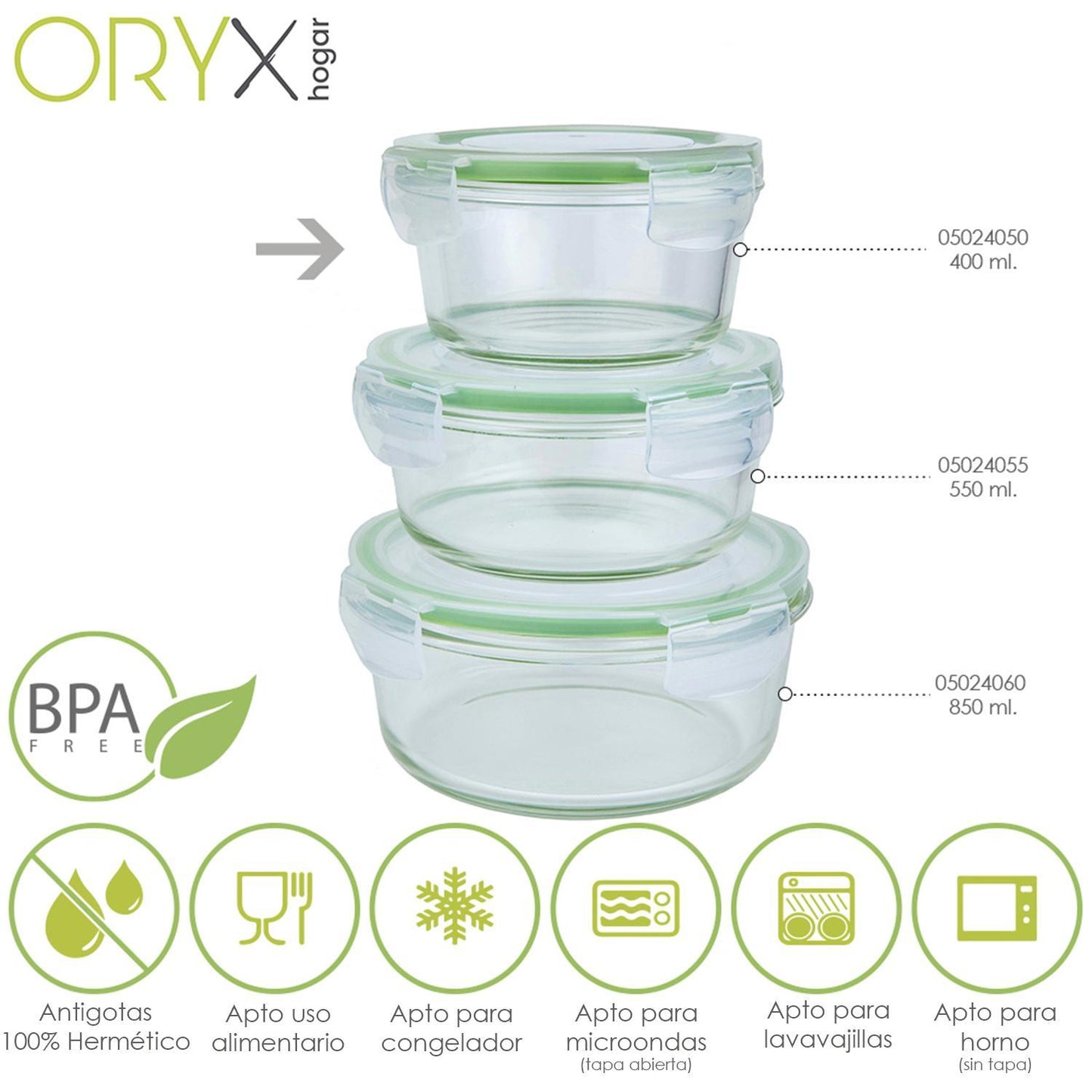 Recipiente Hermetico Cristal Redondo 400 Ml. Ø 125 X 7 (alt) Cm._3