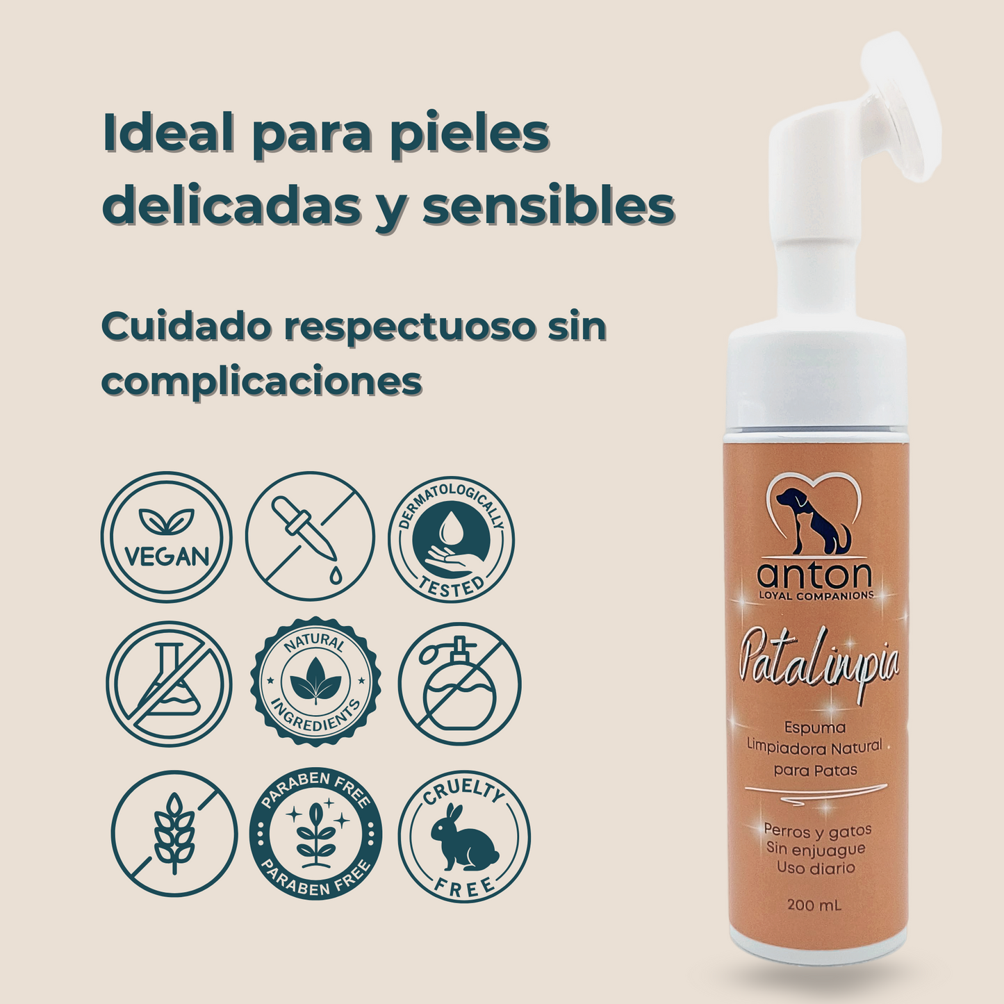 Espuma limpiadora natural para la higiene de las patas de perros y gatos – 200 ml_5
