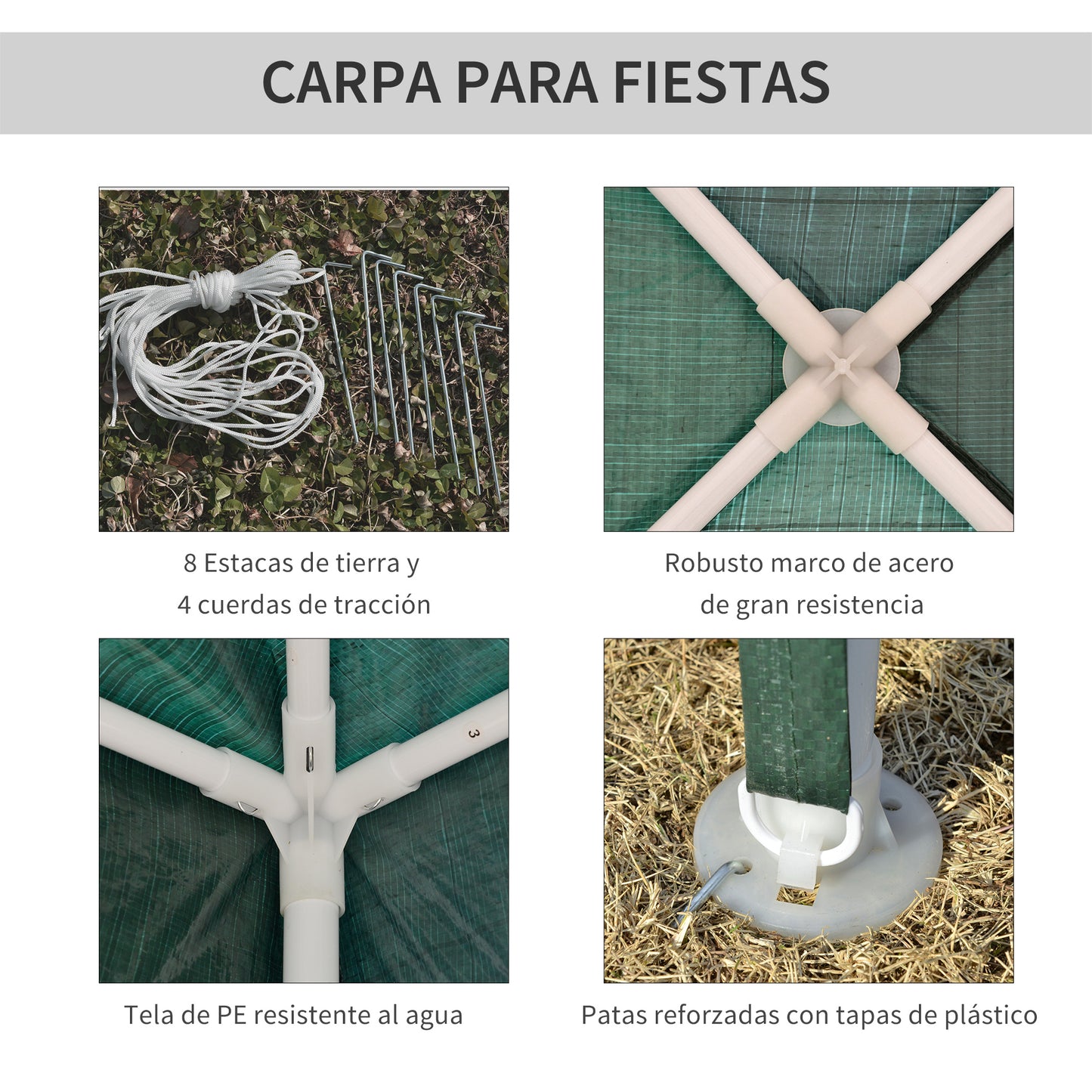 Outsunny Carpa Desmontable 3x3 M Con 4 Orificios De Drenaje Y Marco De Acero_5
