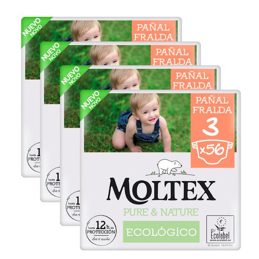 Fraldas Moltex Pure & Nature T3 Pack Promocional (4-10 kg), 224 Unidades