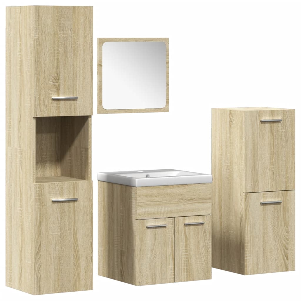 Juego De Muebles De Baño 5 Pzas Madera Ingeniería Roble Sonoma / Vetonek_5