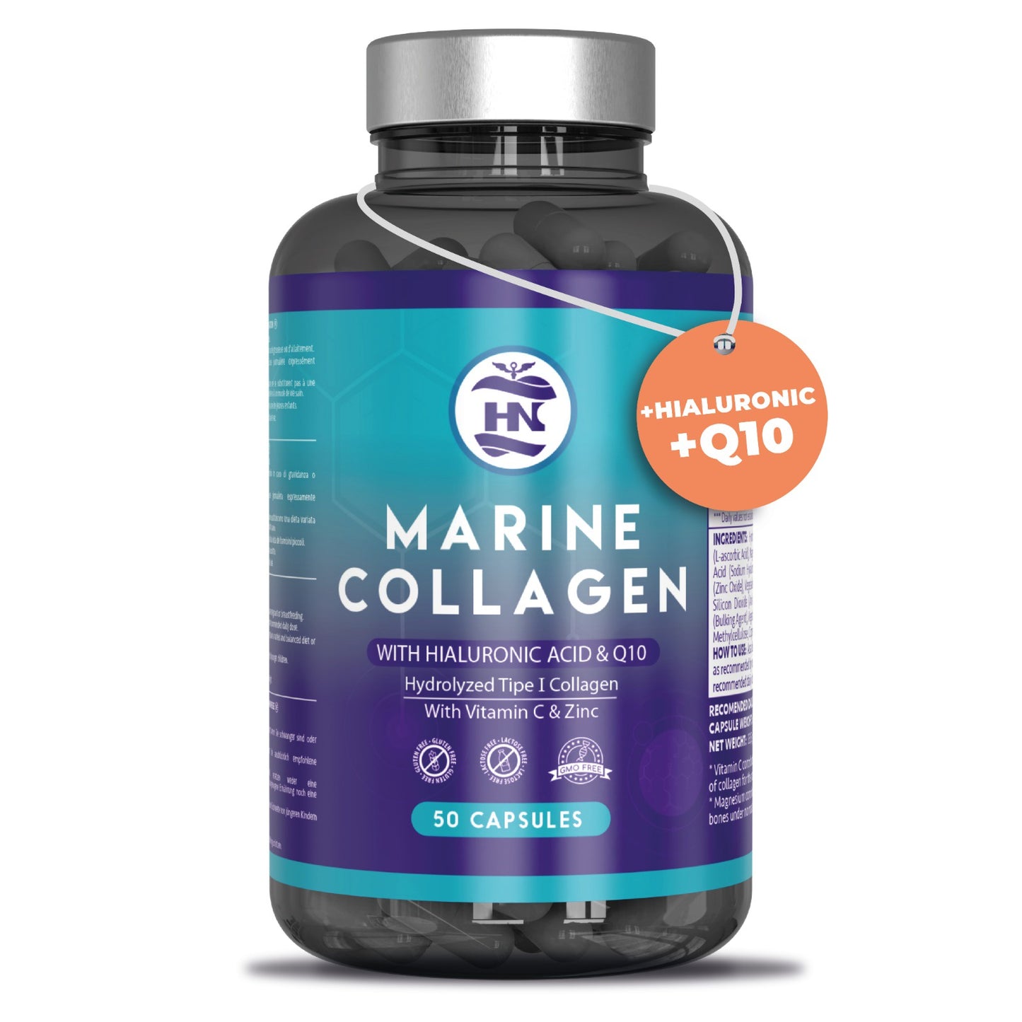Colageno Marino Con Acido Hialuronico Con Vitamina C - 50 Capsulas - Para Articulaciones, Huesos, Piel, Cabello_0