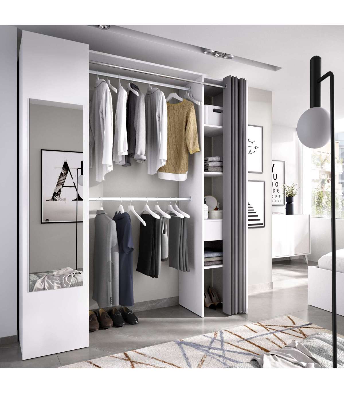 Vestidor Rus I Con Columna Cerrada Espejo Cortina Y Baldas En Blanco 205 Cm(alto)177,4 Cm_5