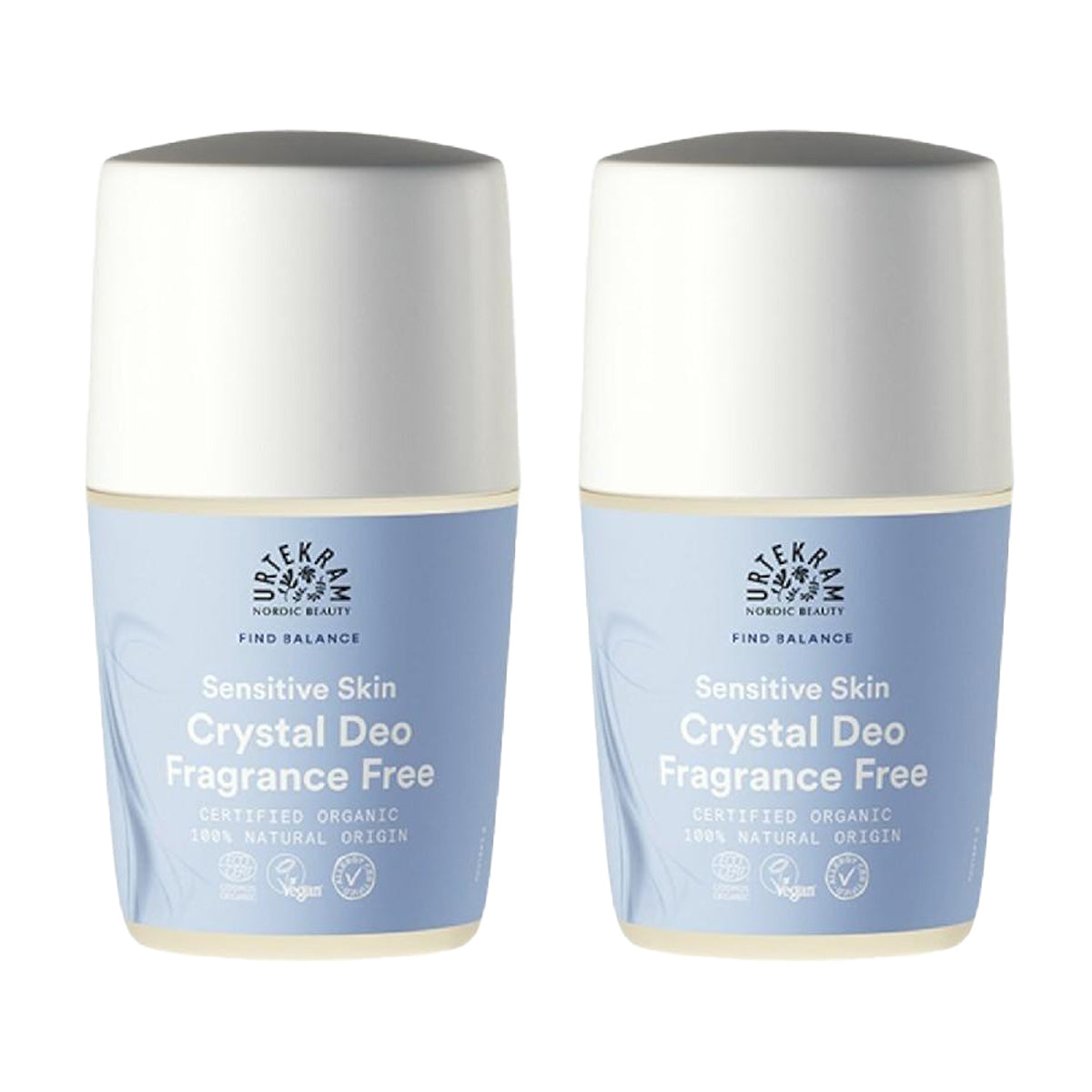 Embalagem de 2 desodorizantes roll-on sem fragrância Urtekram 50 ml