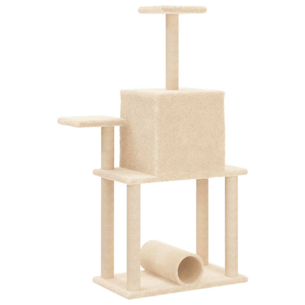 Rascador Para Gatos Con Postes De Sisal Color Crema 122 Cm_5
