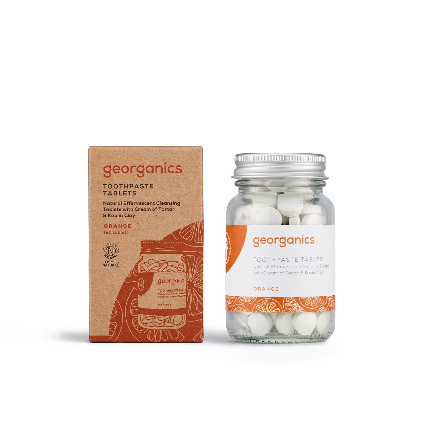 Comprimidos de pasta de dentes com sabor a laranja natural da Georganics, 120 comprimidos