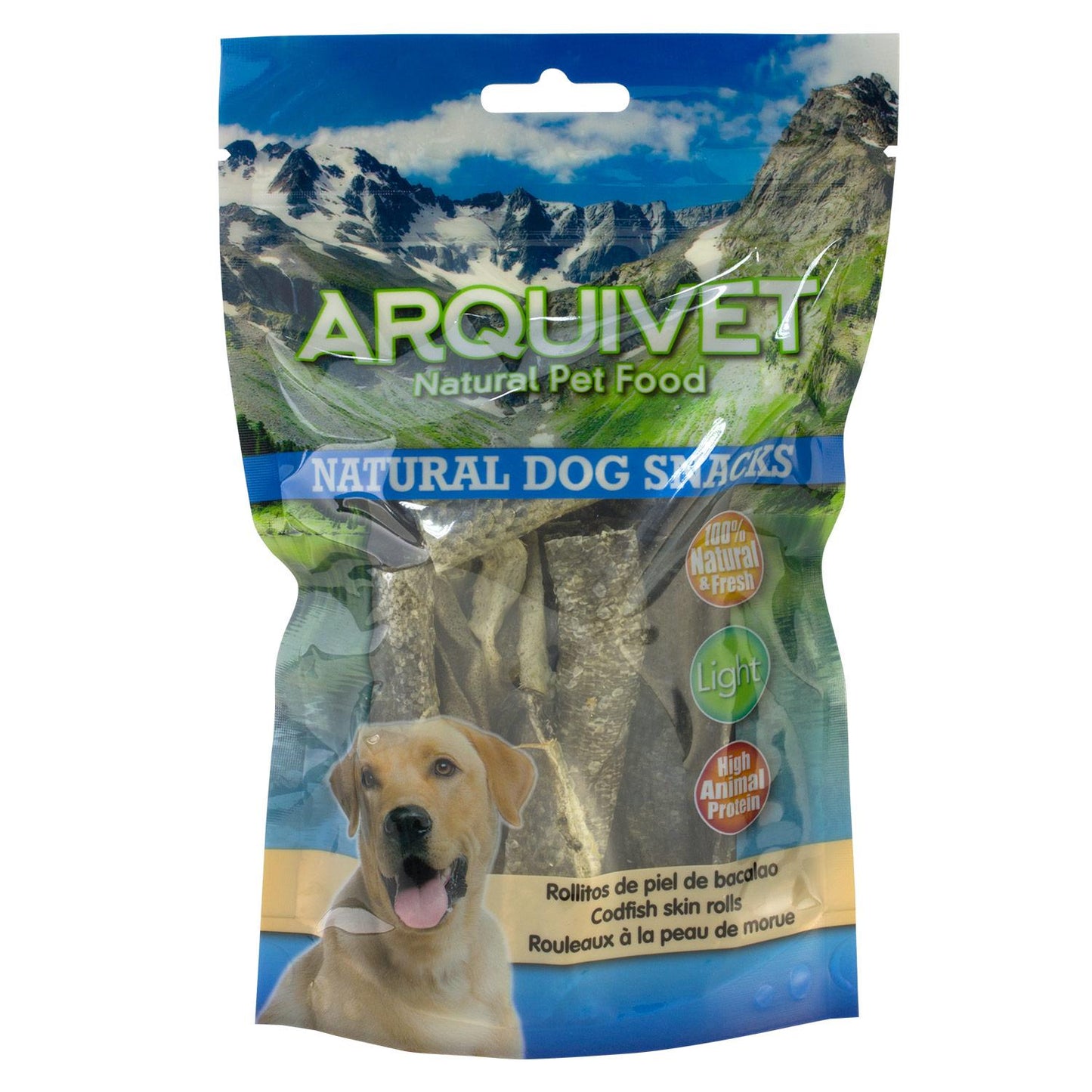 Rolos de pele de bacalhau natural Arquivet para cães 70 g