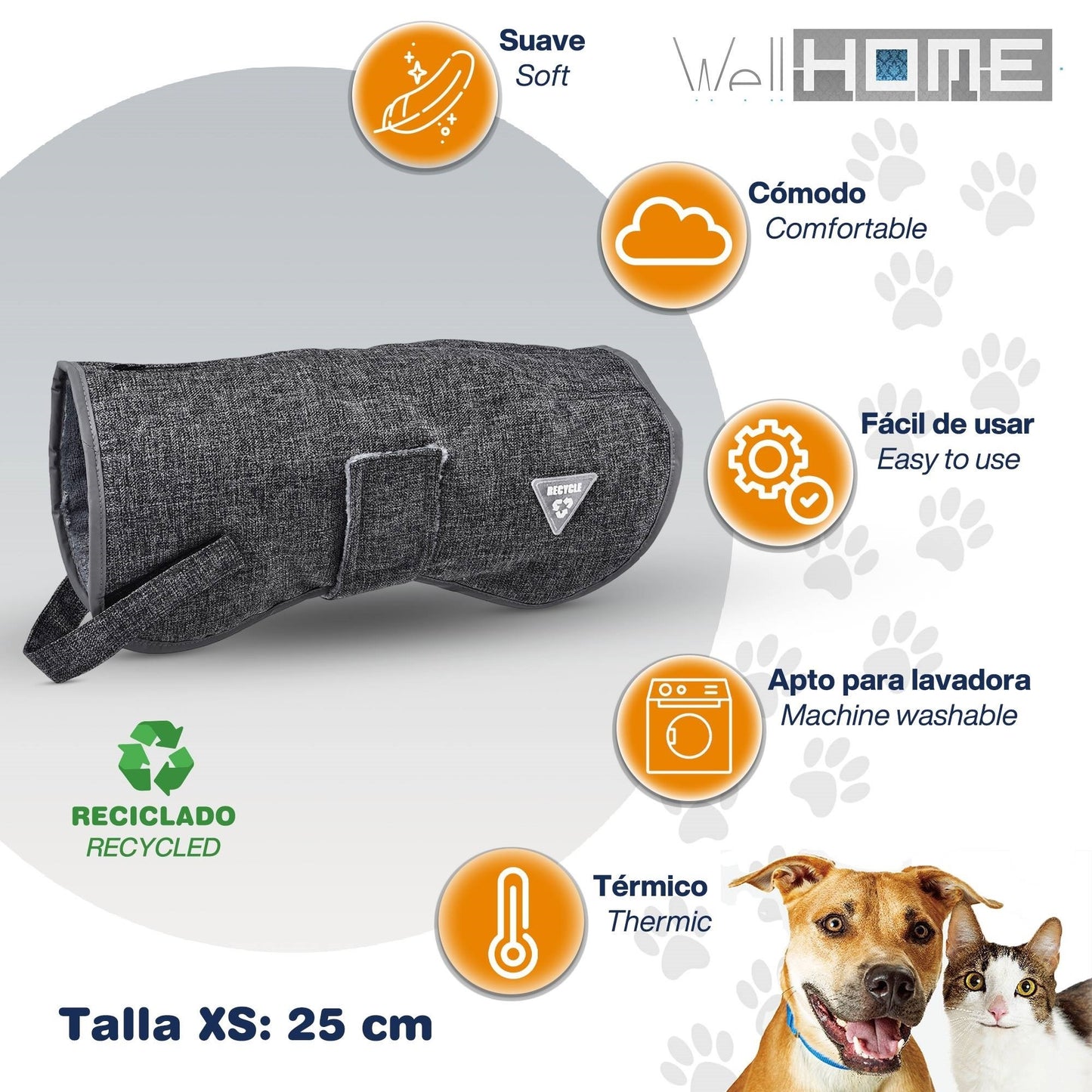 Cama Para Mascota 50x40x18cm Gris + Abrigo Negro Para Mascotas 25cm_5