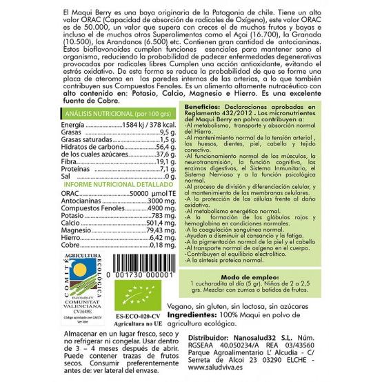 Baga de maqui em pó ECO 50 g, Salud Viva