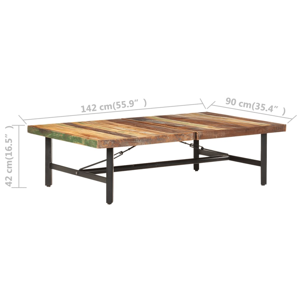 Mesa De Centro De Madera Maciza Reciclada 142x90x42 Cm_4
