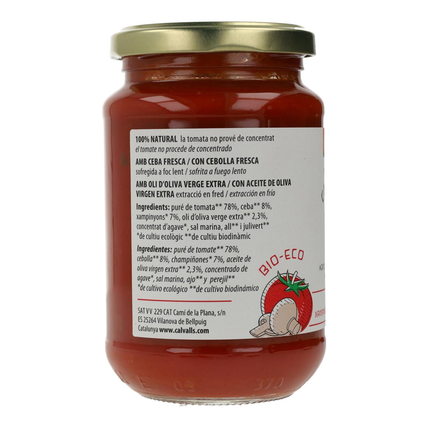 Molho de tomate e cogumelos biológico Cal Valls, 350 g
