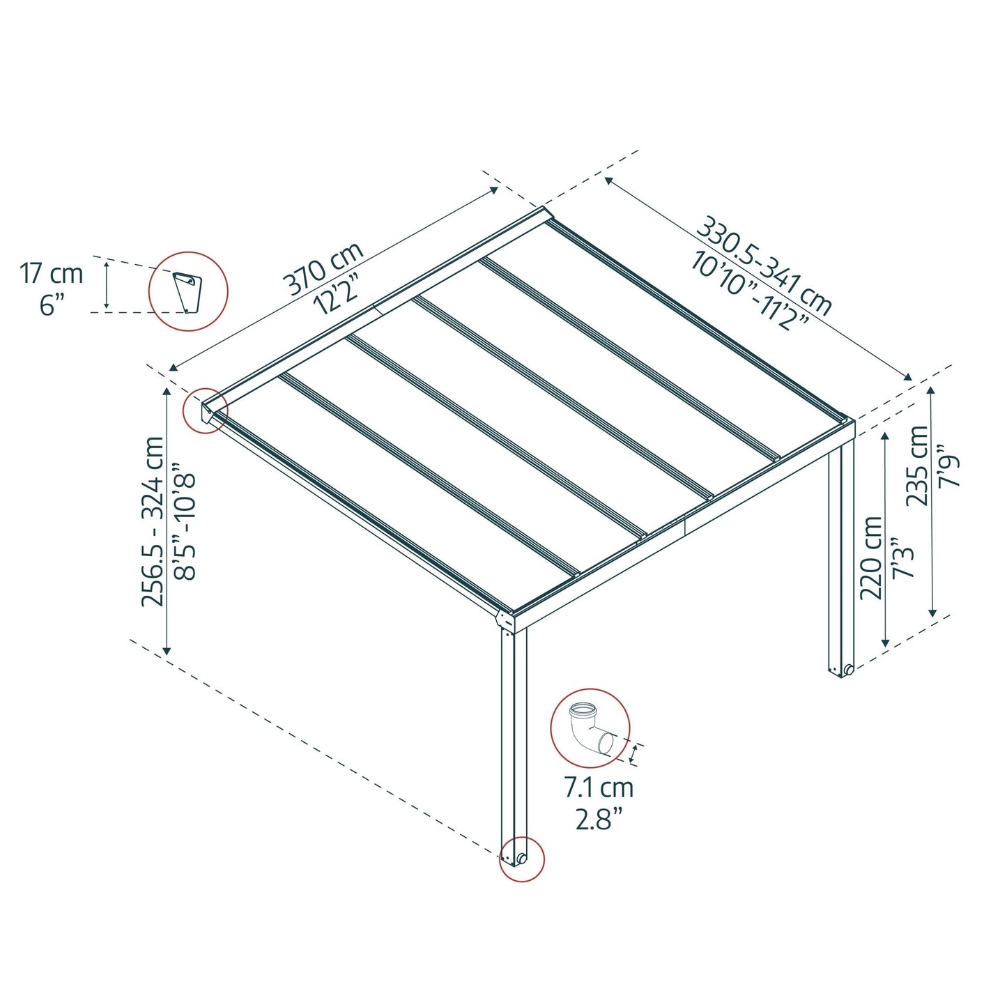 Pérgola anexa Stockholm 342x370 cm