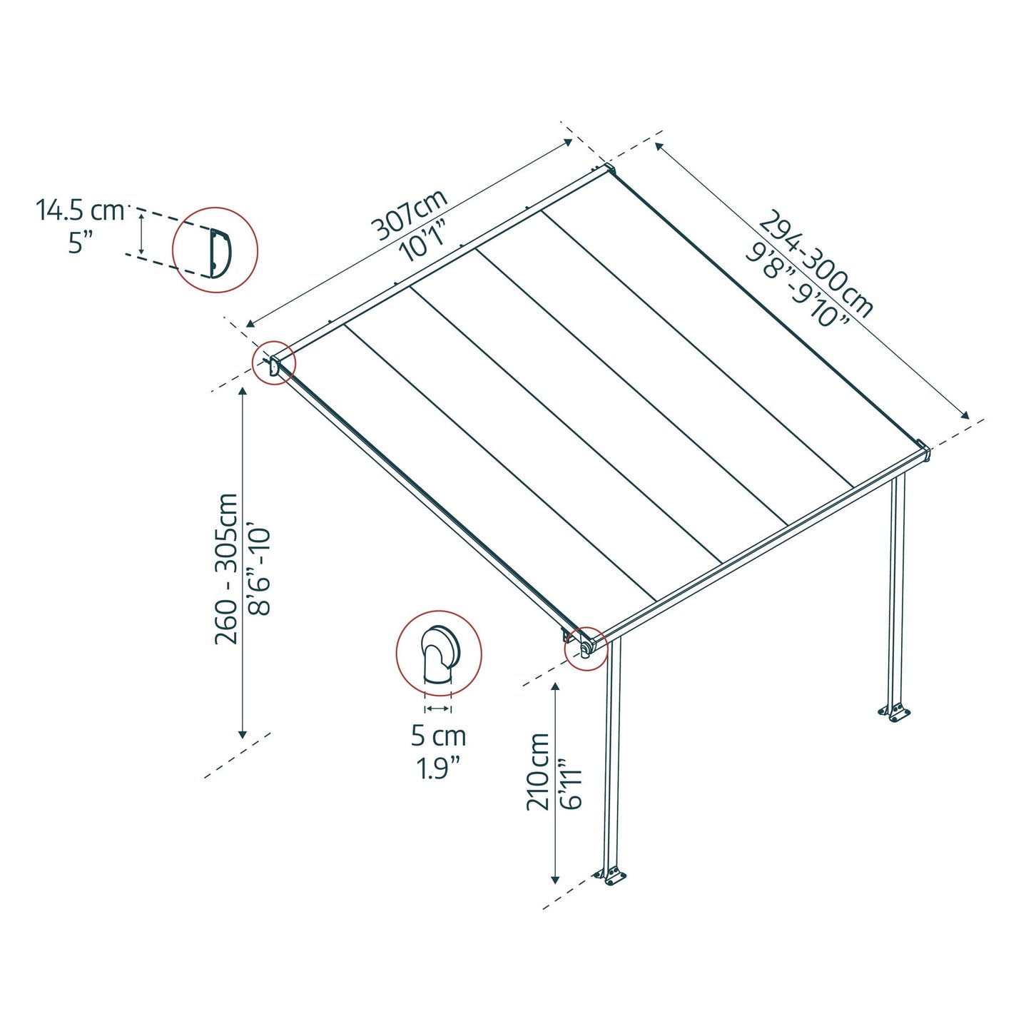 Pérgola anexa Feria 307x294 cm