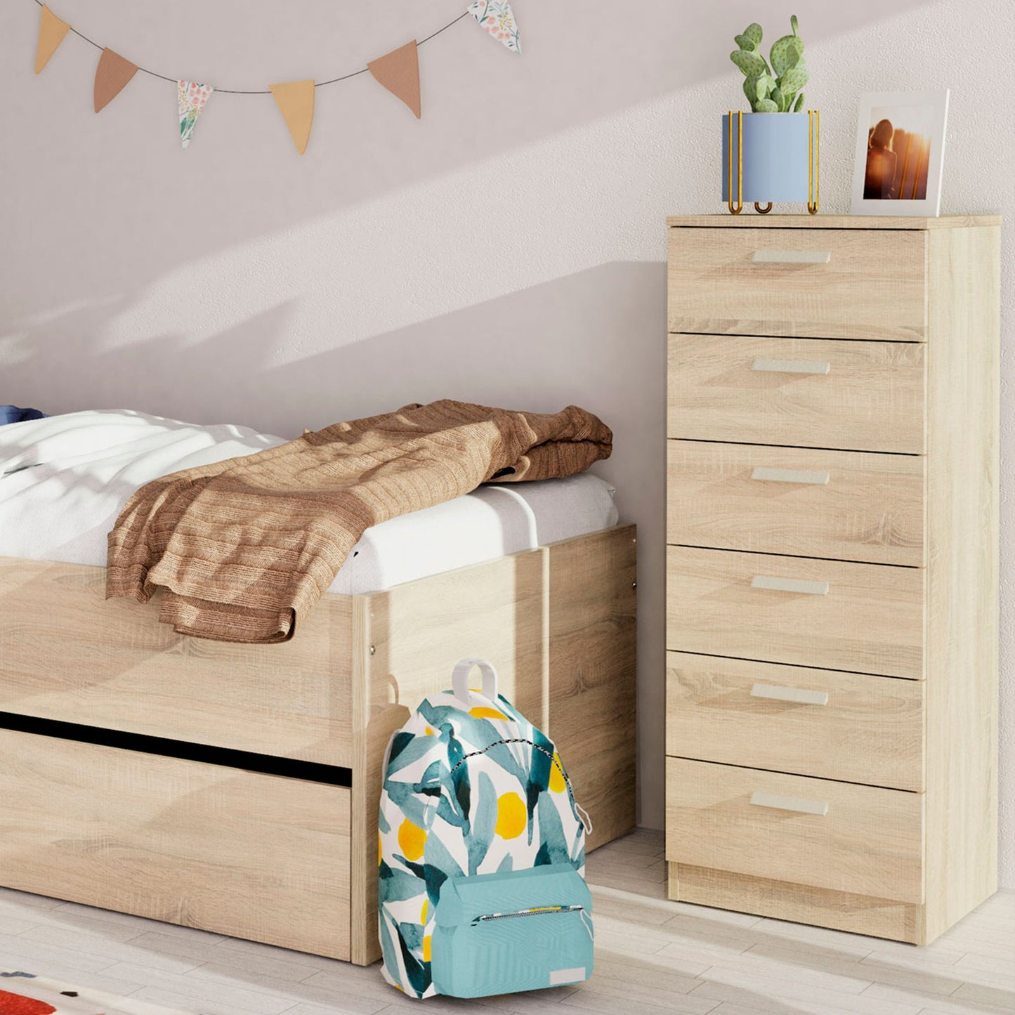 Cajonera Dormitorio Sinfonier Alto, Cómoda 6 Cajones, 110x40x40 Cm (alto X Ancho X Profundo), Briebe, Nova, Madera