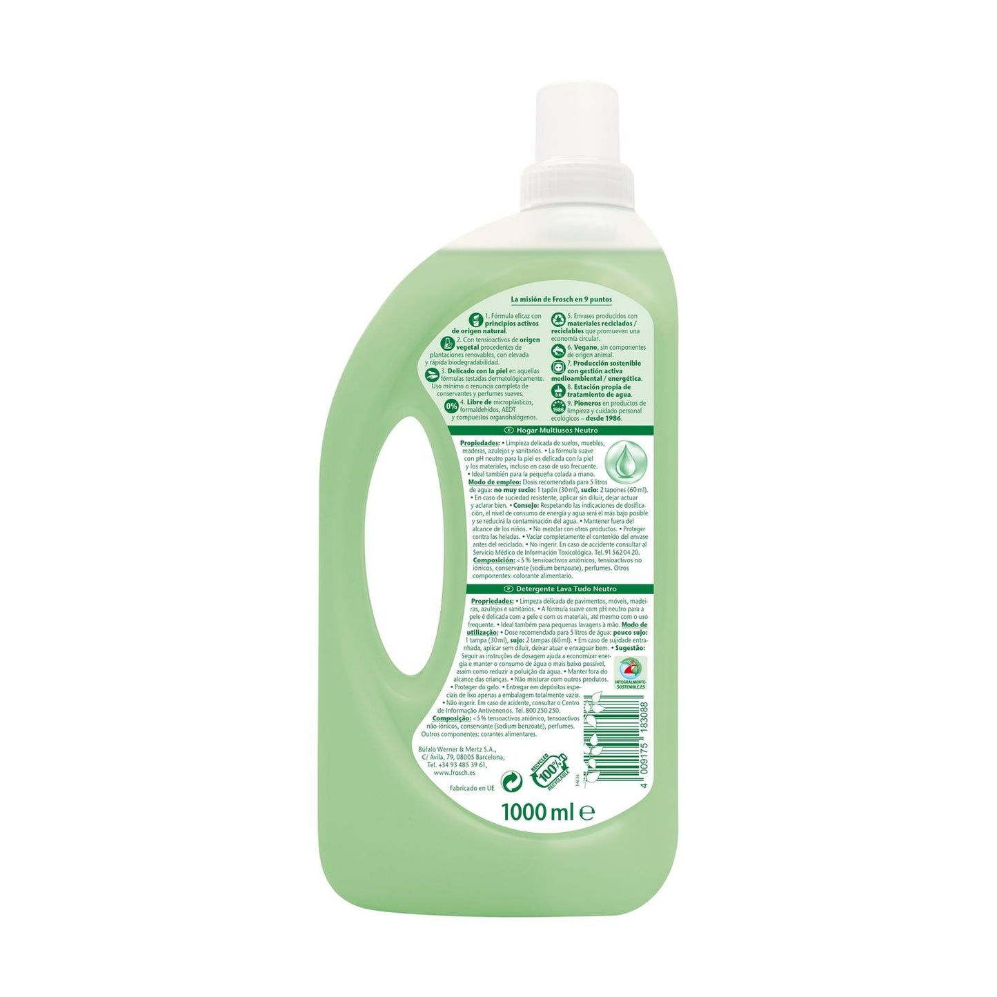 Embalagem de 10x Frosch Multiusos doméstico pH neutro 1 L