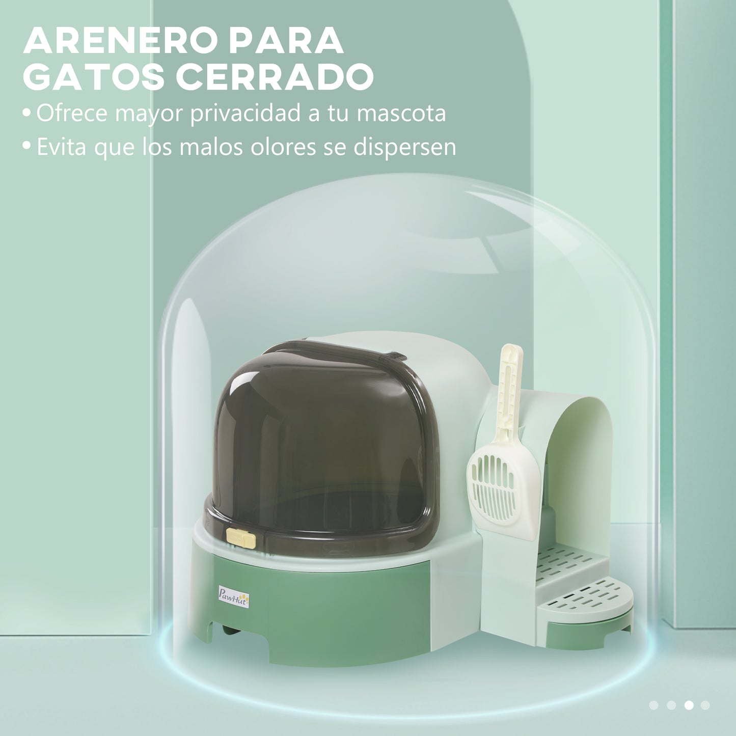 Pawhut Arenero Para Gatos Con Cubierto Con Bandejas Extraíbles 52x60x42 Cm Verde_5