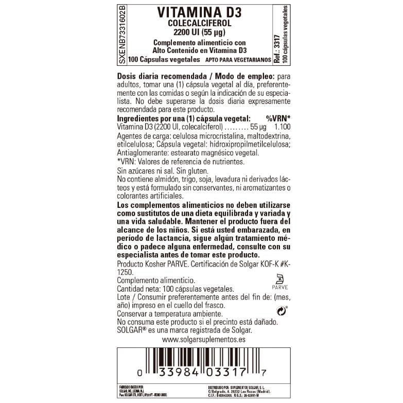Vitamina D3 2200 UI, embalagem de 2 cápsulas de 100 mg