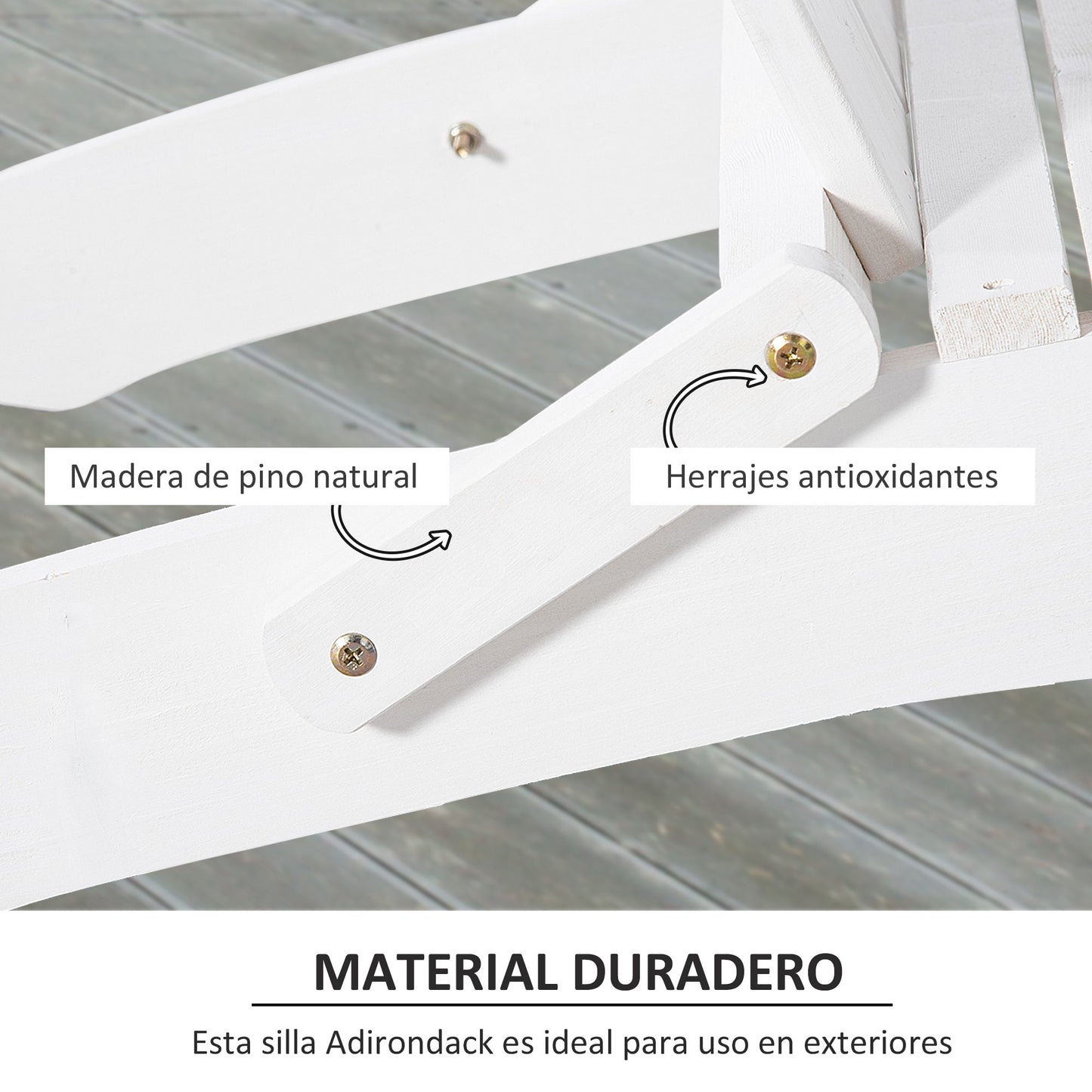 Outsunny Silla Adirondack Madera Plegable Con Reposabrazos Respaldo 73x88x93 Cm_5
