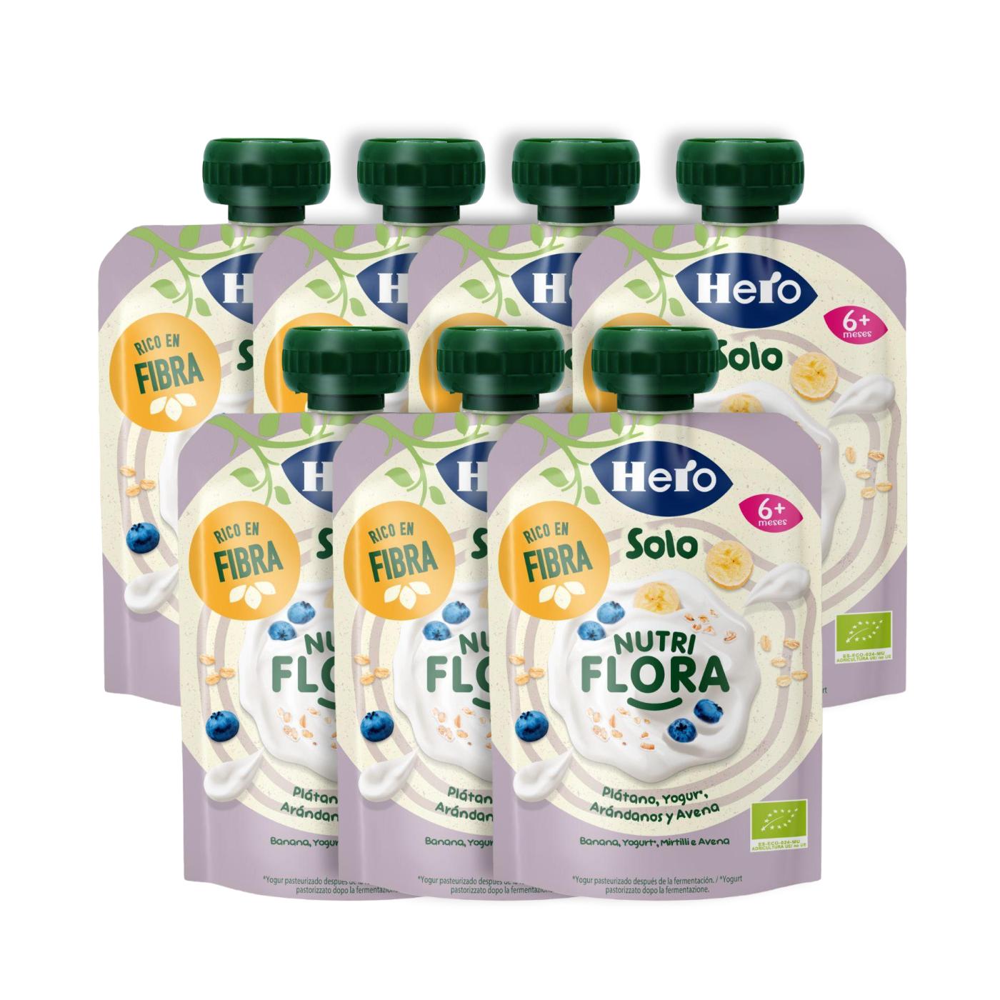Pack x7 Saquetas Nutri Flora Sabor Banana, Mirtilo, Iogurte e Aveia 100 g Hero Solo