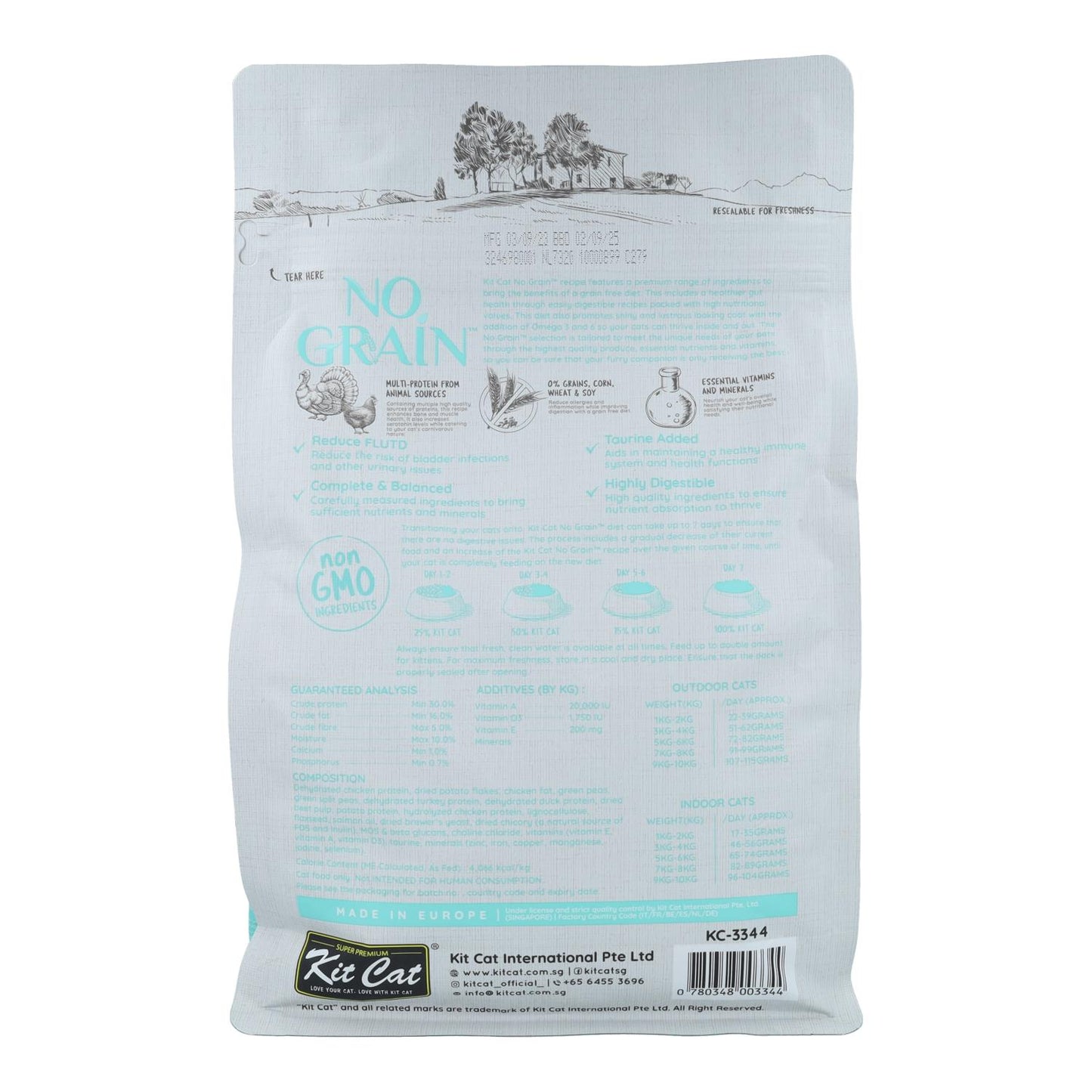 Kit Cat Ração Sem Grão para Gatos - Frango e Peru 1 Kg Alimento natural para gatos