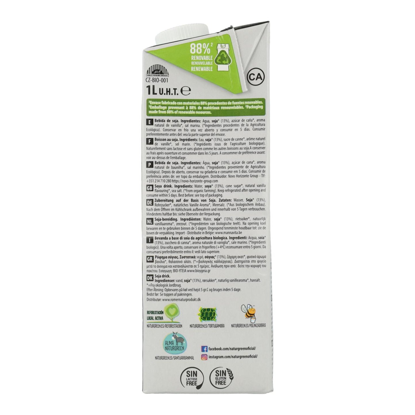 Bebida Vegetal de Proteína de Soja Biológica NaturGreen 1 L