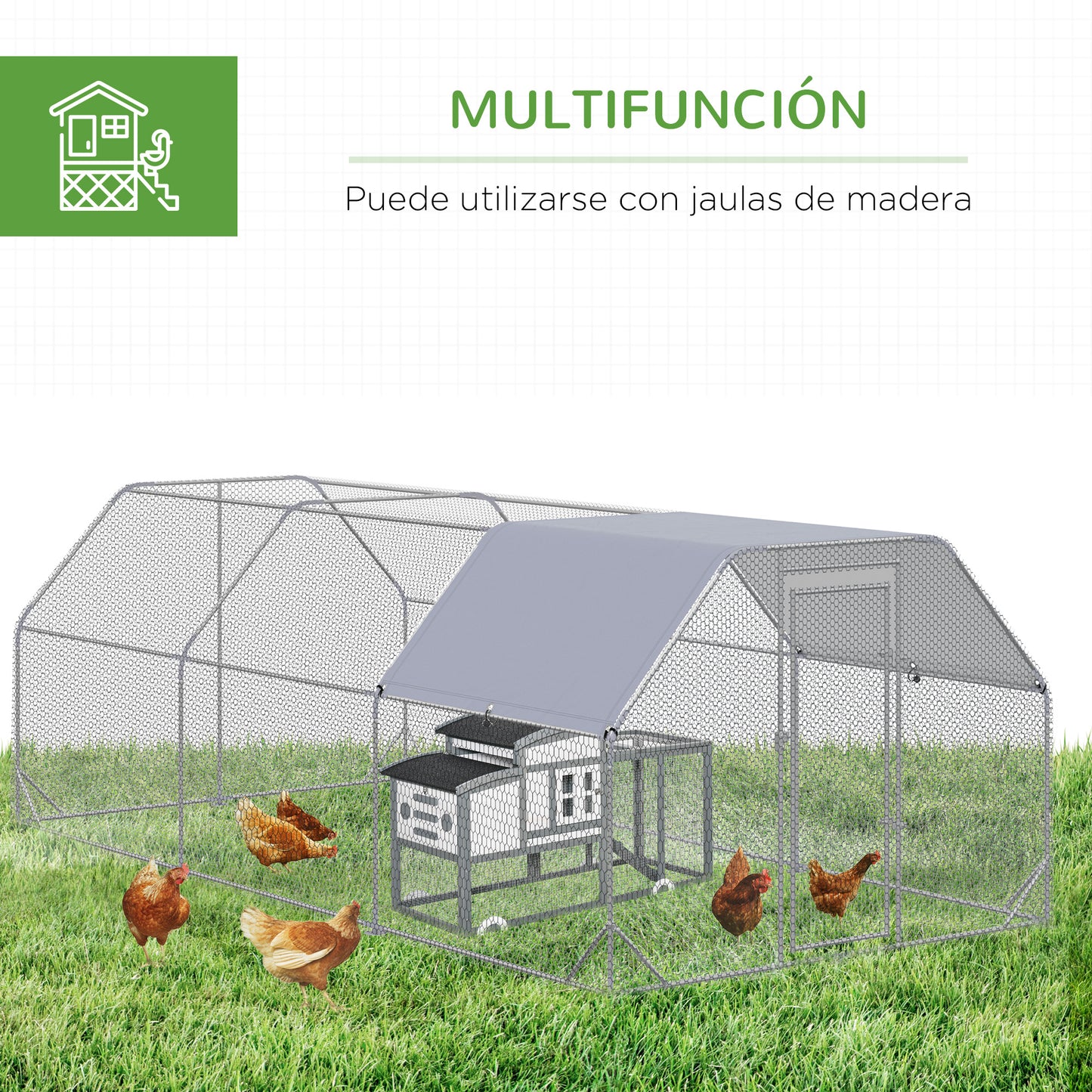 Pawhut Gallinero Para Exterior Grande 2,8x5,7x2 M De 3 Habitaciones Plata_5