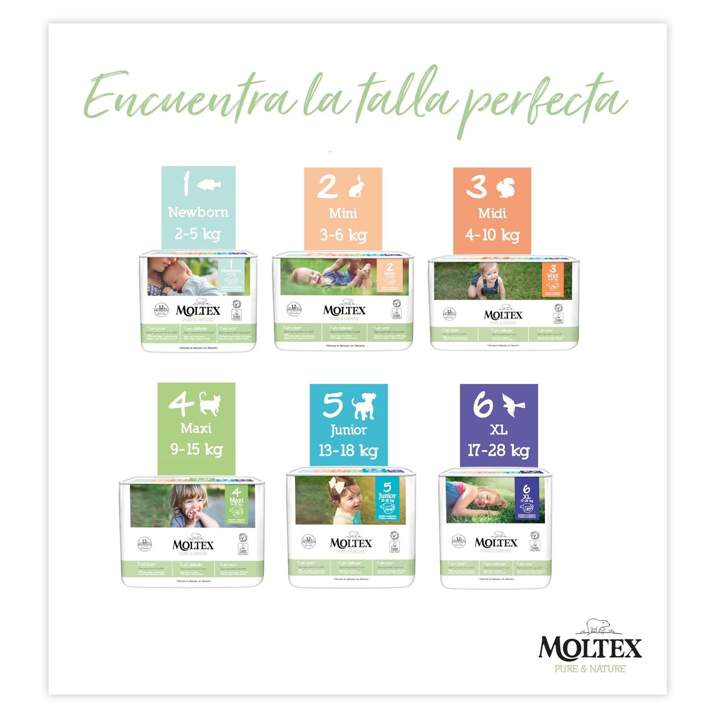 Fraldas T3 (4-10 kg) Moltex Pure & Nature, 56 unidades
