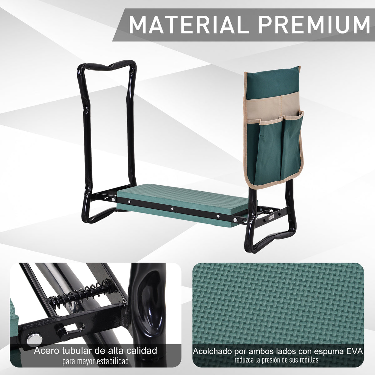 Outsunny Taburete De Jardín Plegable 2 En 1 Con Almohadilla De Espuma Y Bolsa_5