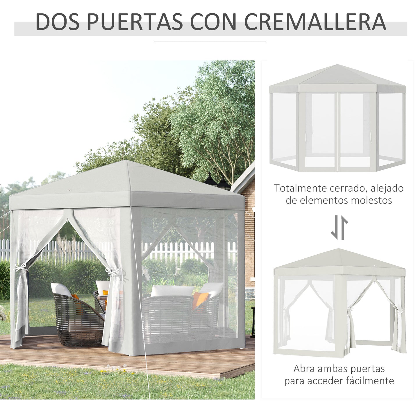 Outsunny Carpa Jardín Cenador Hexágonal Pabellón Gazebo Con Mosquitera 3 Color_5