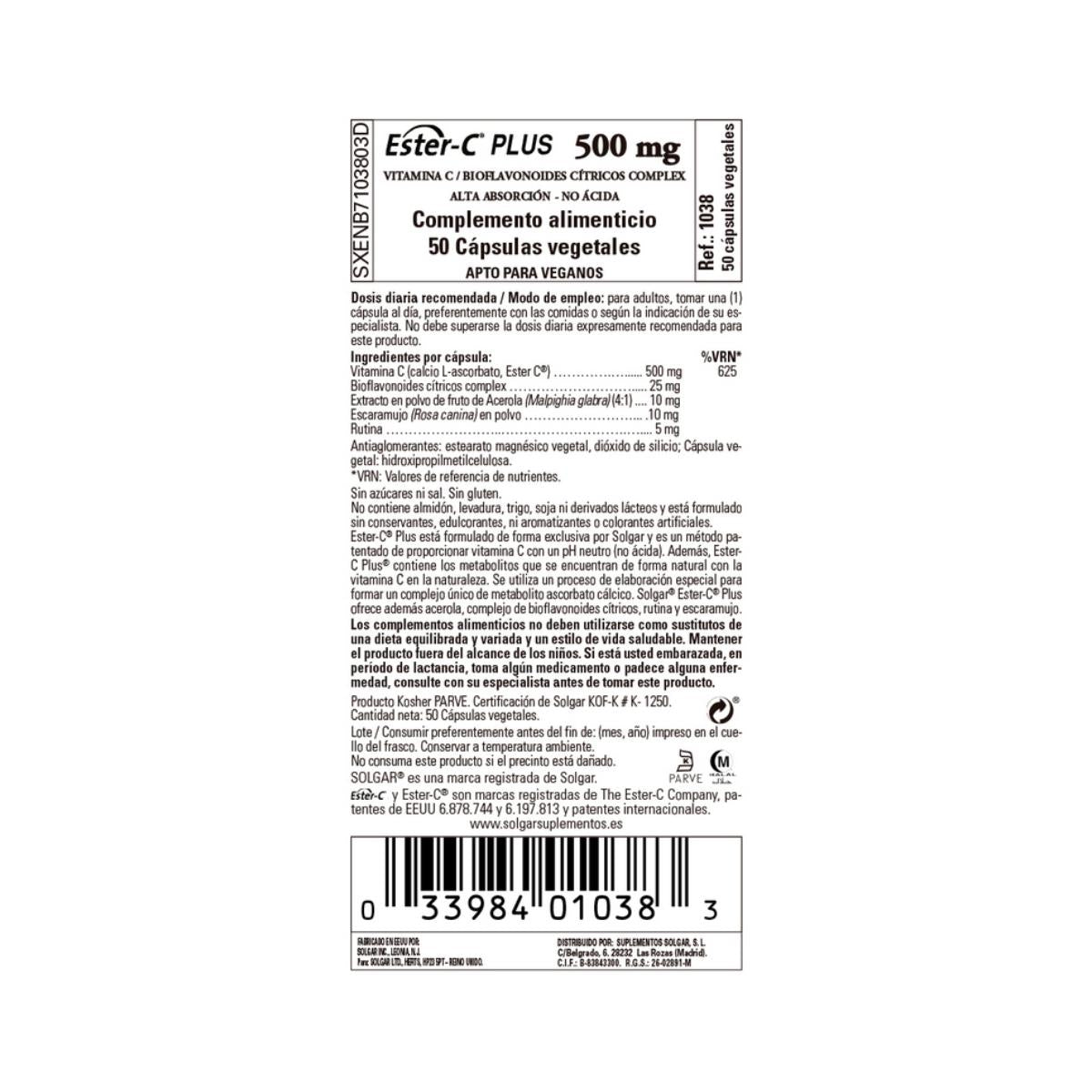 Ester C mais Vitamina C, 50 cápsulas vegetais de 500 mg