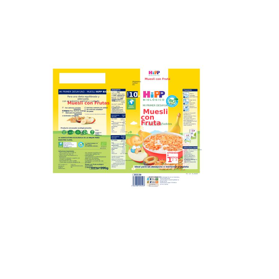 Muesli para crianças com fruta biológica +10 meses HiPP 200 g