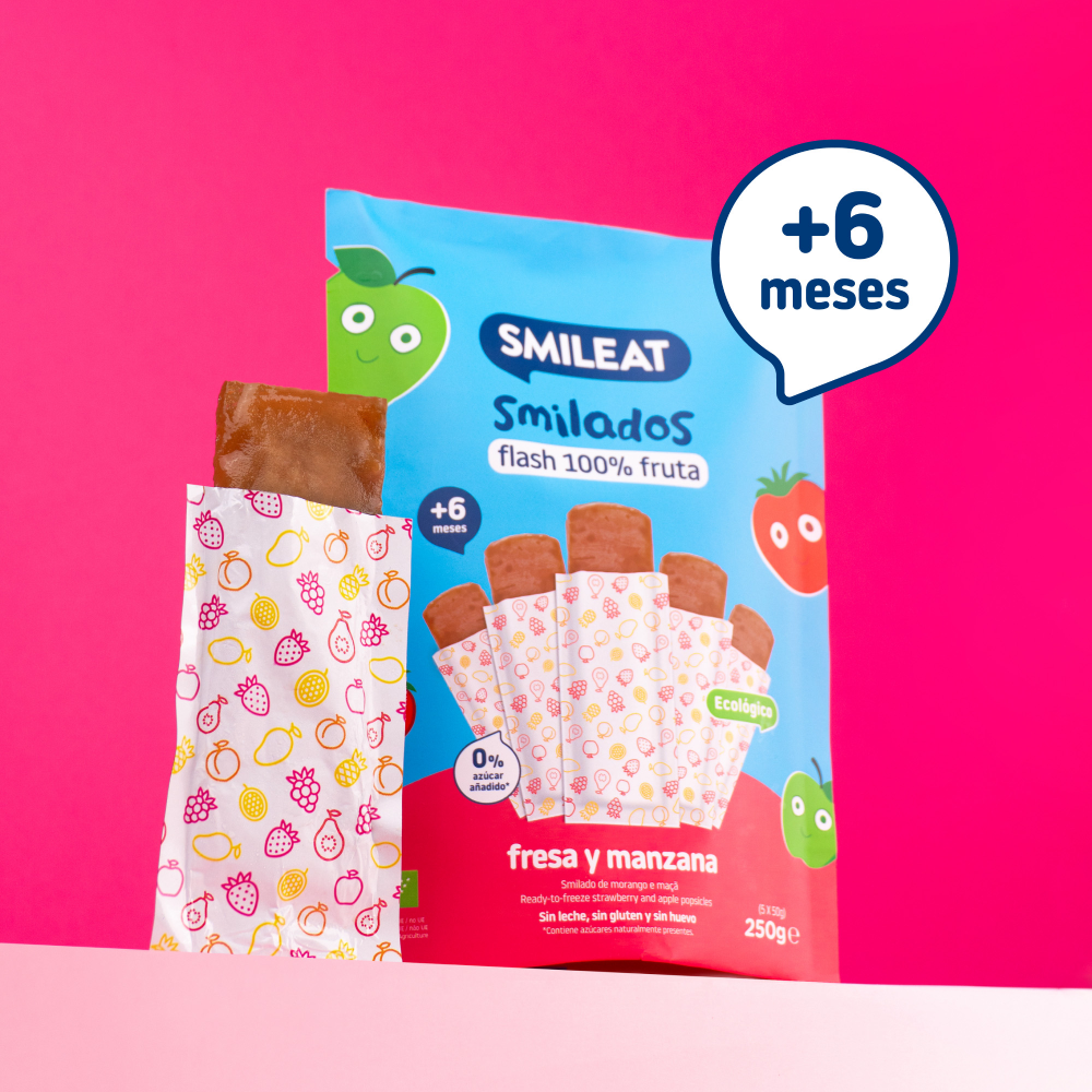 Pack de 2 gelados infantis Smilado Morango e Maçã ECO 100% fruta SMILEAT 250 g/unidade