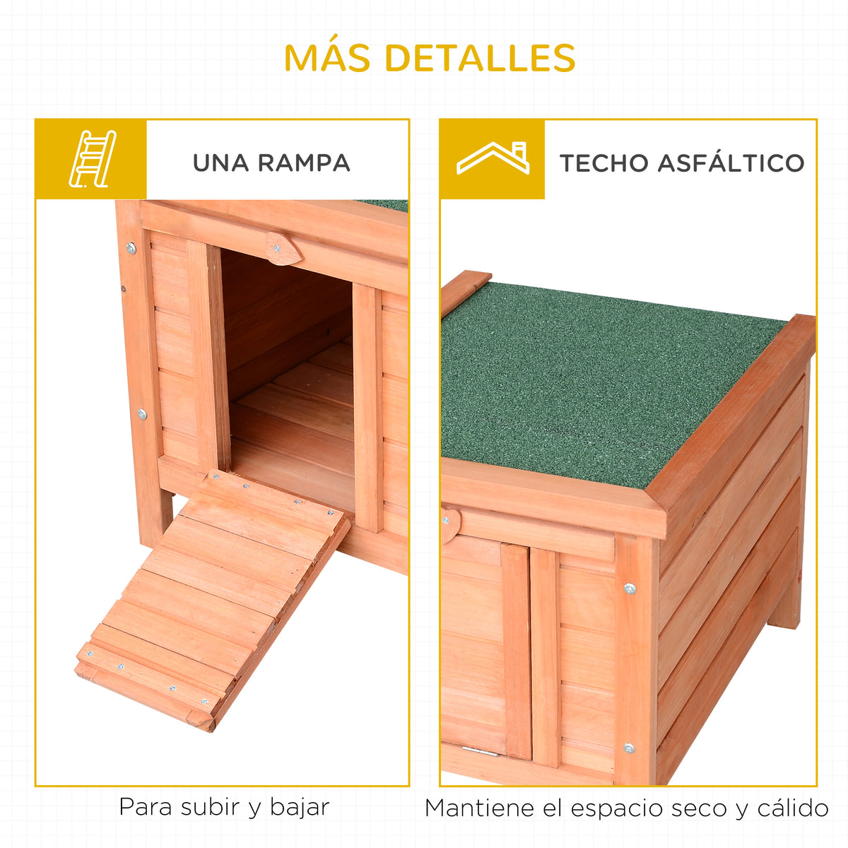 Conejera De Madera Exterior Techo Abatible Pawhut 42x51x43 Cm Natural_5
