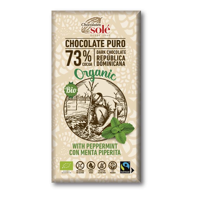 Chocolate Negro 73% cacau com Hortelã-pimenta Chocolate Solé 100g