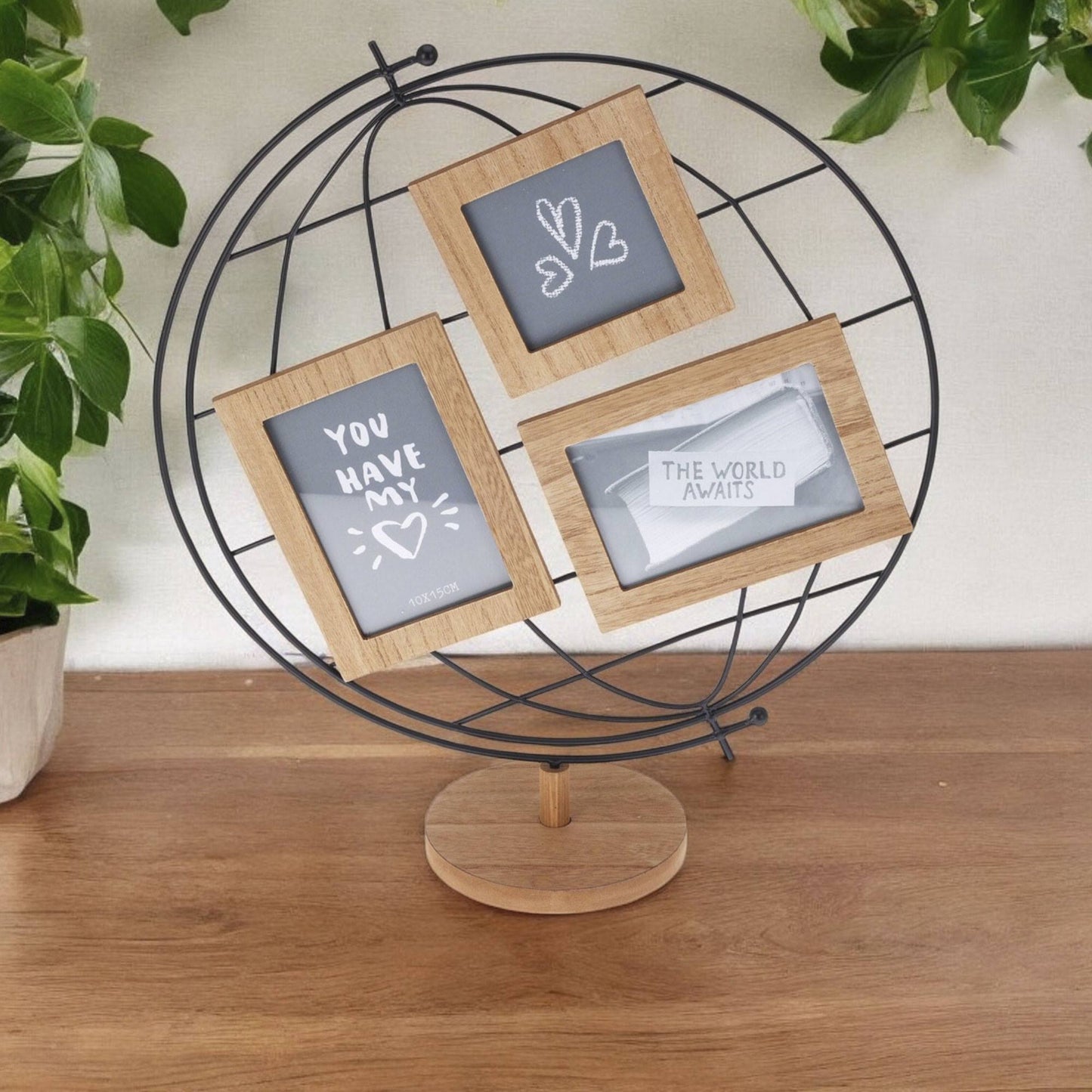 Well Home Marco De Fotos Diseño De Globo Para 3 Fotos En Color Negro 42x15x45cm_2