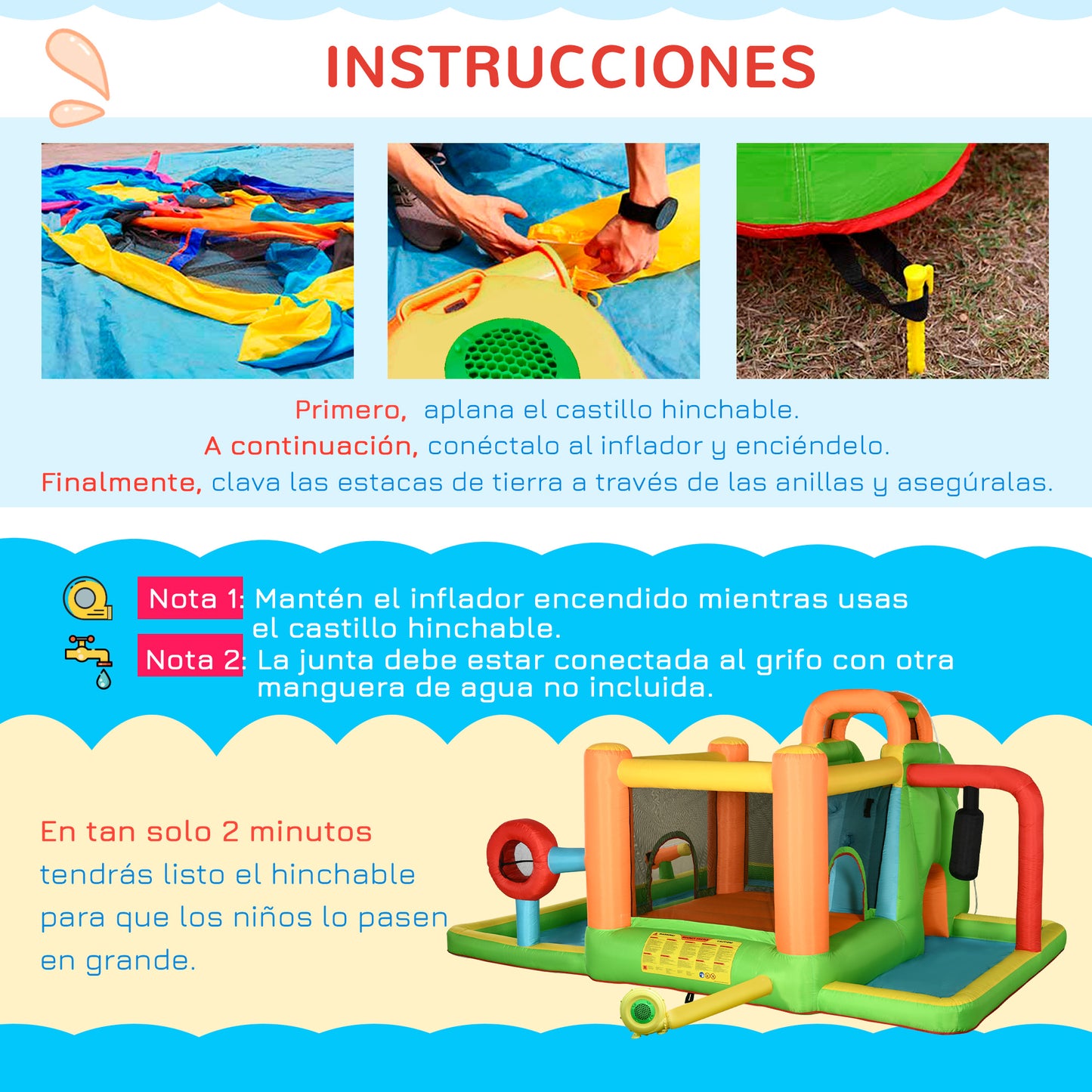 Outsunny Castillo Hinchable Grande Con Tobogán Poste De Boxeo 478x440x210 Cm_5