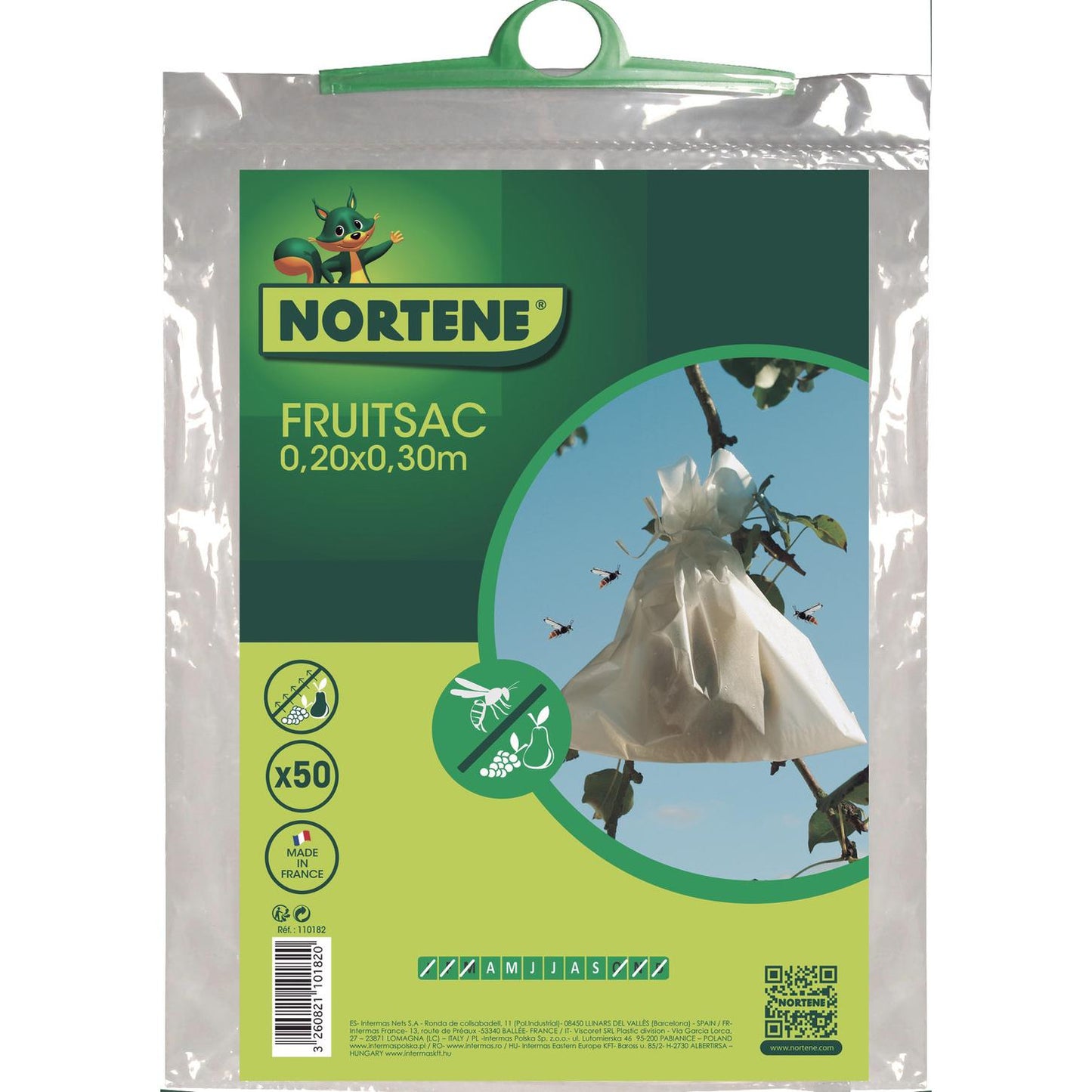 Capas protetoras Fruitsac Nortene para fruta, 50 unidades, 17 x 22 cm.