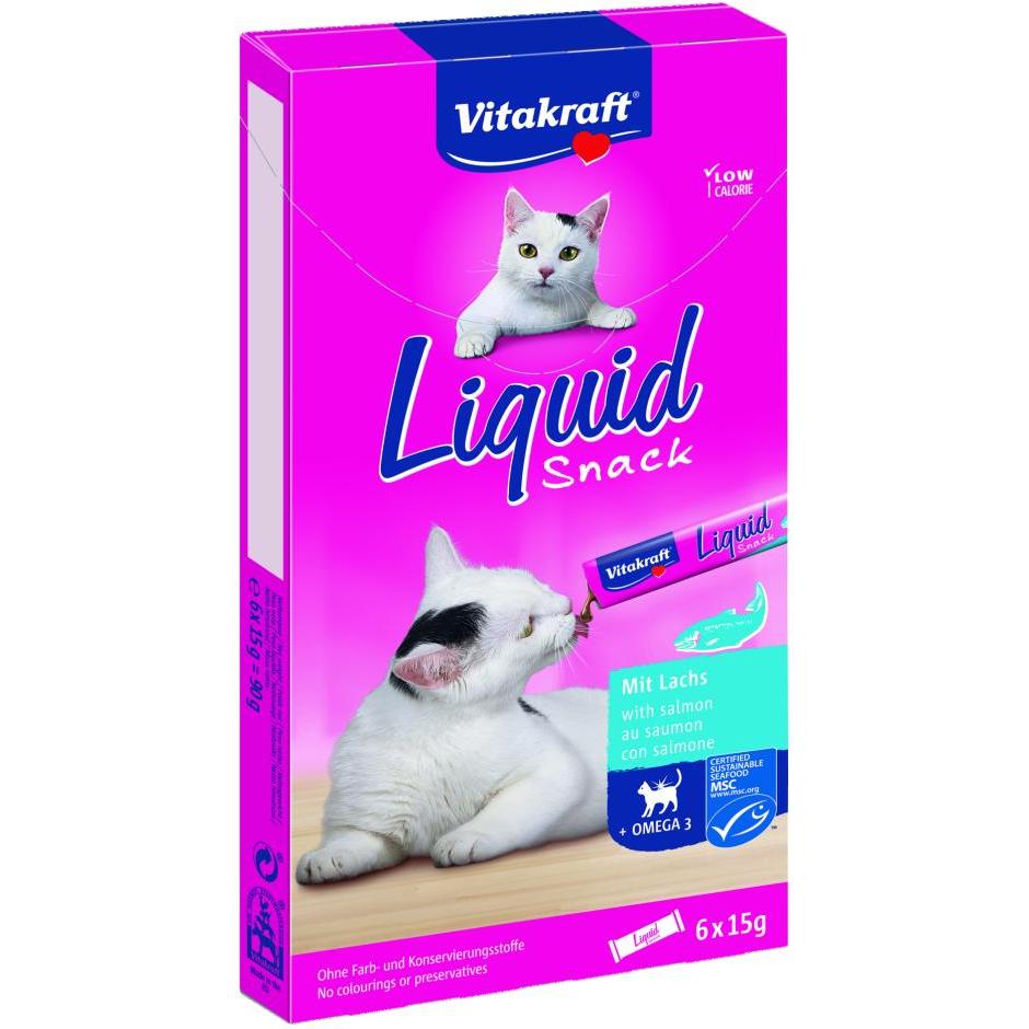 Snack Vitakraft Cat Líquido Salmão Cremoso com Ómega 3 6x15 g
