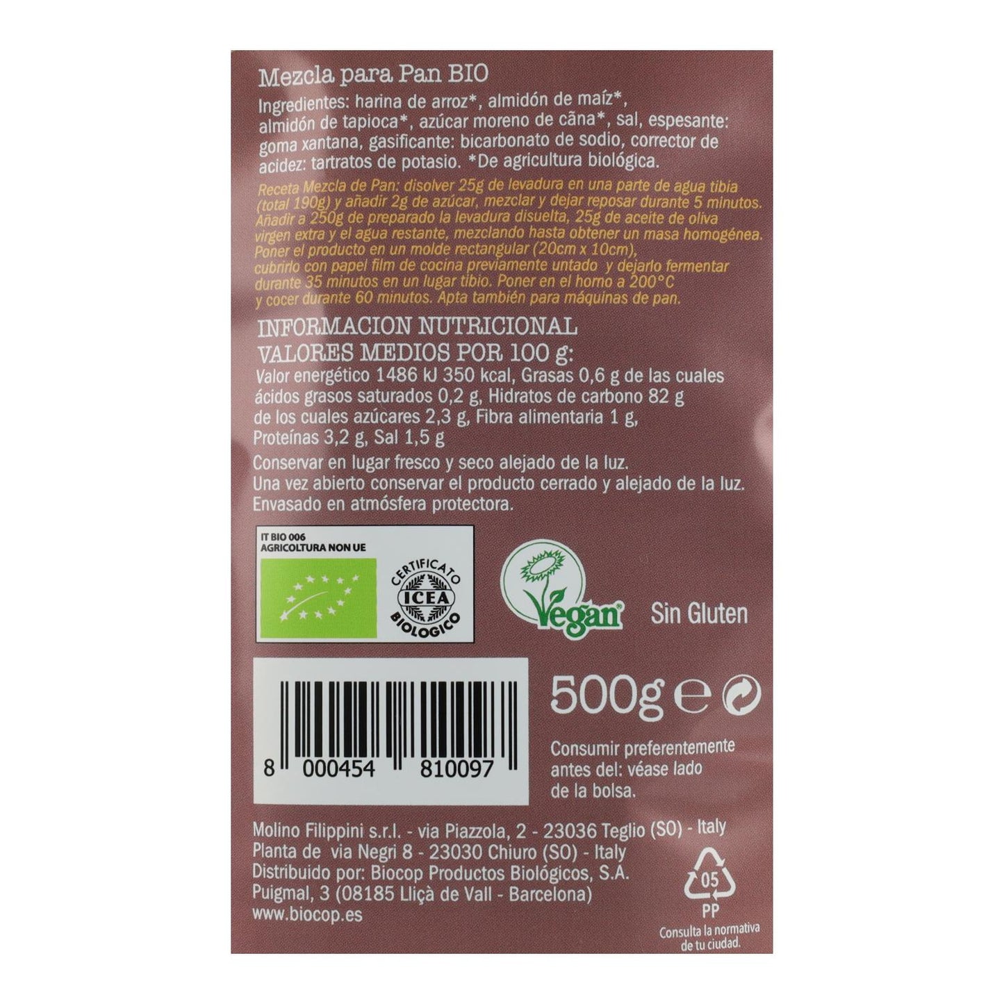 Mistura de farinha biológica sem glúten para fazer pão biovitamínico 500 g