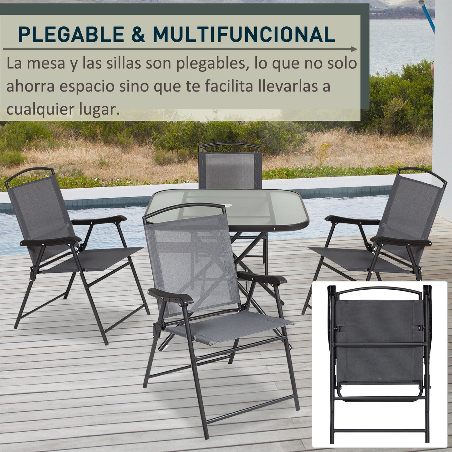 Outsunny Outdoor Juego De Comedor De Jardín De 5 Piezas Sillas Y Mesas Plegables_5