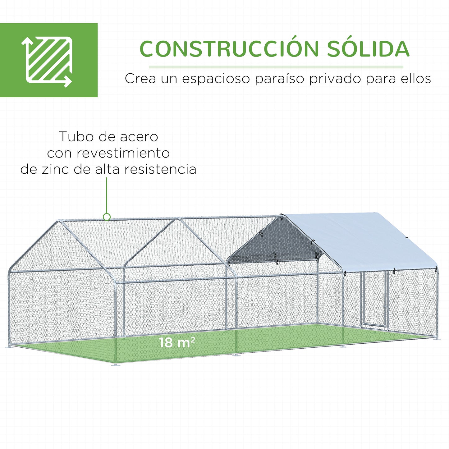 Pawhut Gallinero Exterior Grande De Metal Galvanizado 3,03x6x1,95 M Plata_5