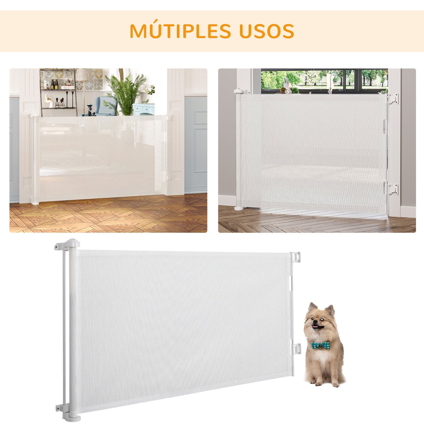 Pawhut Puerta De Seguridad Para Perros Extensible 0-150 Cm Para Escaleras Blanco_5
