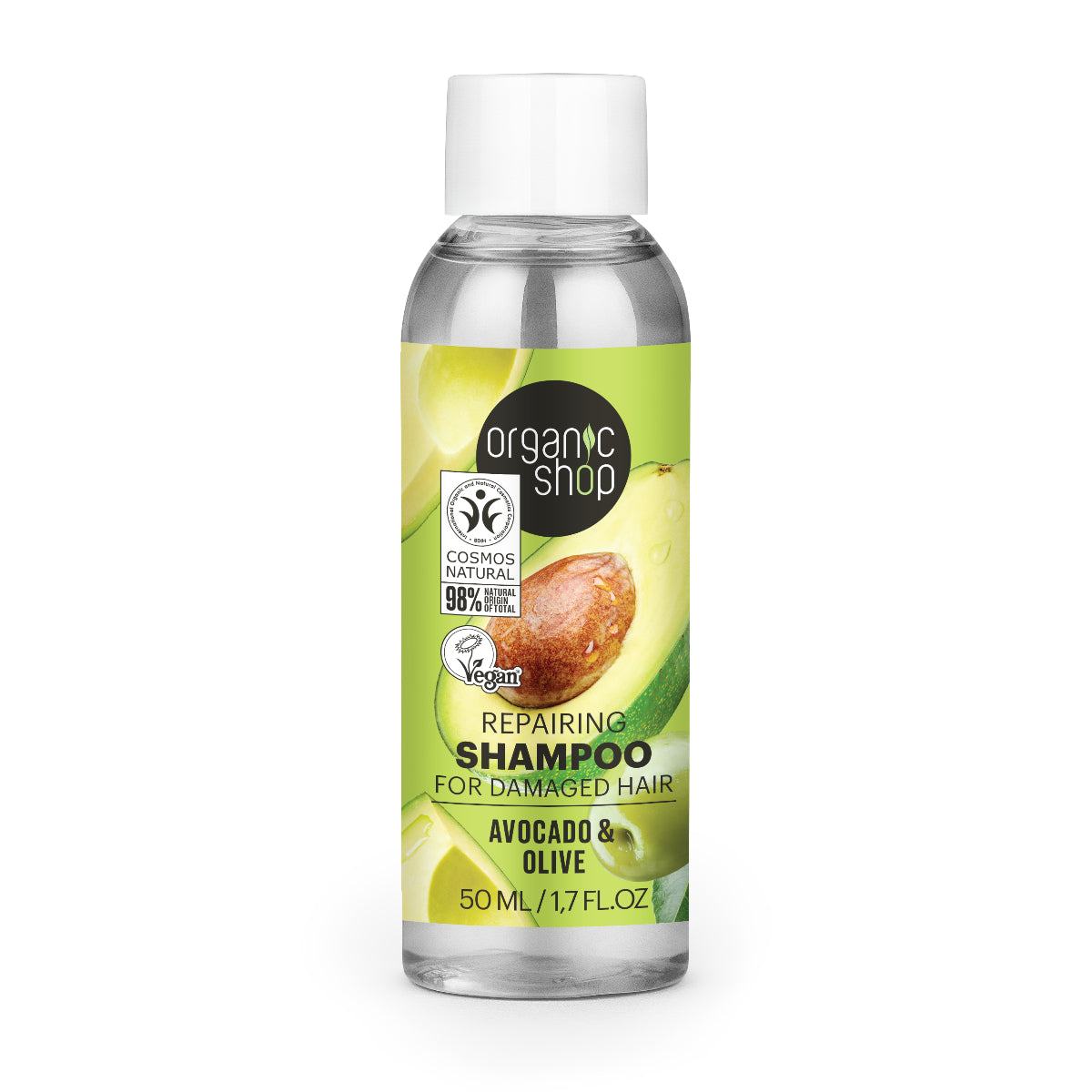 Champô reparador de abacate e azeitonas da Organic Shop para cabelos danificados 50 ml