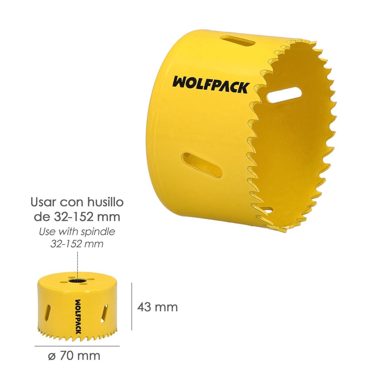 Corona Sierra Bimetal Ø 70 Mm. Templado Termico, Base Reforzada. Corona Madera, Broca Agujeros Madera, Acero, Hierro, Plasticos