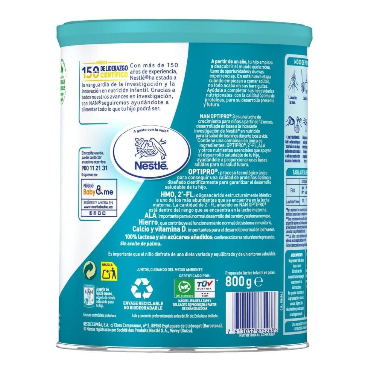 Leite de crescimento Nan Optipro 3 a partir de 1 ano Nestlé 800 g