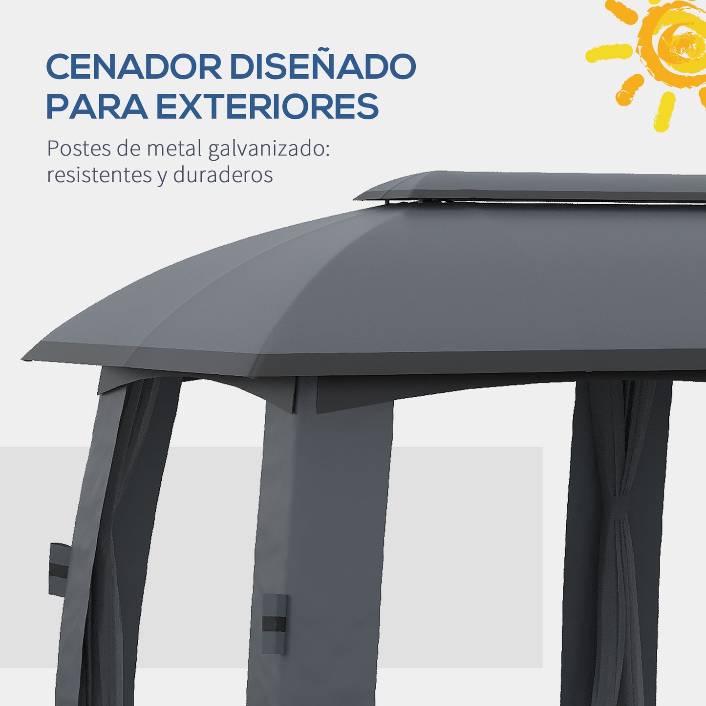 Outsunny Cenador Jardín 3x6 M Con Doble Techo Y 6 Cortinas Mosquiteras Gris_5