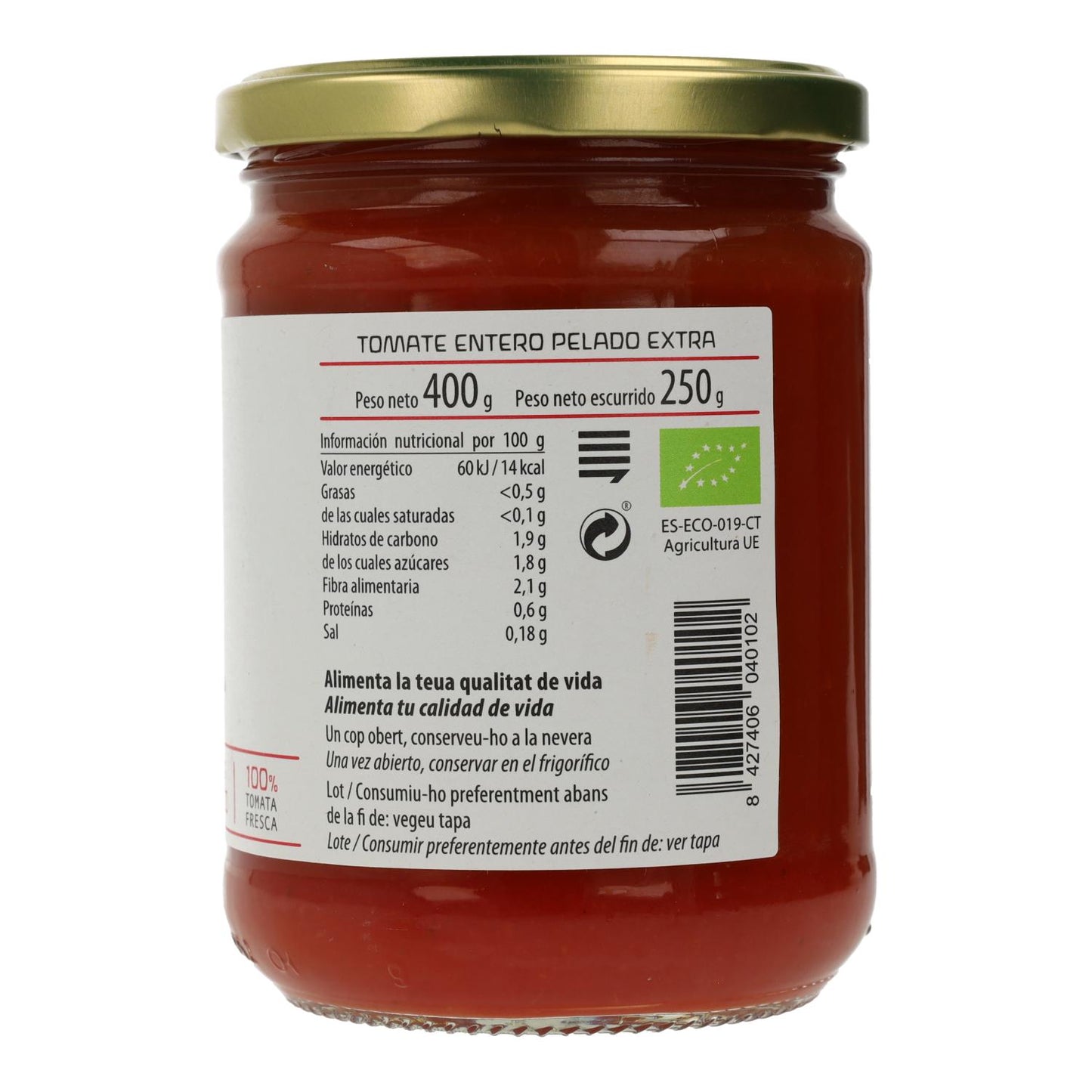Tomate pelado inteiro biológico Cal Valls