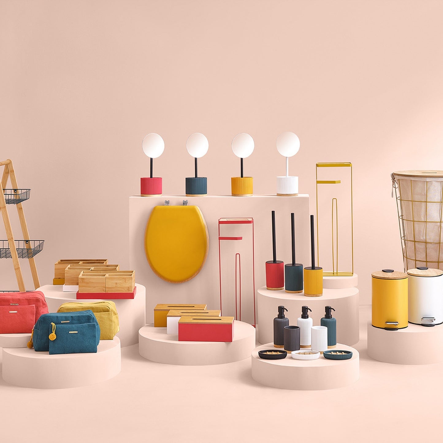 Cubo Pedal 3 L Con Tapa Bambú Moderno Blanco